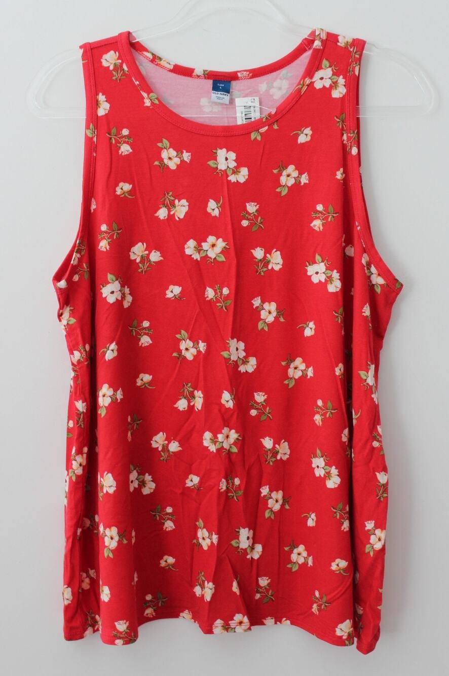 Old Navy Women Luxe Sleeveless Top Flower Print Red Size L NWT